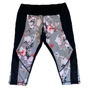 ACX Active Plus Size Floral Print Mesh Panel Capri Leggings Size 1X